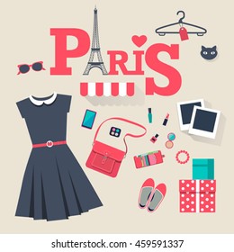  Paris background fashion concept image. Flat vector french icon