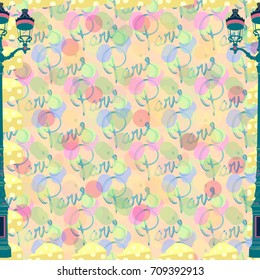 Paris background. Pink vector seamless pattern.