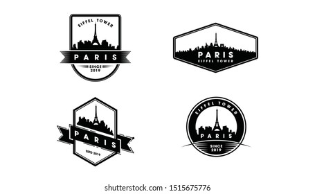 Paris Badge Logo, Paris skyline and landmarks silhouette vector