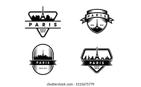 Paris Badge Logo, Paris skyline and landmarks silhouette vector