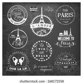 Paris Badges and Labels in Vintage Style on Chalkboard