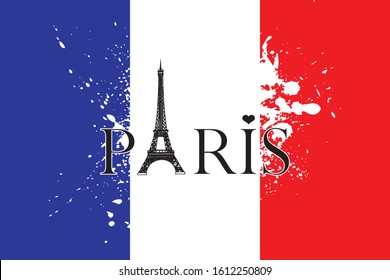 paris banner, grunge effect, French flag wallpaper, Eifell Tower text