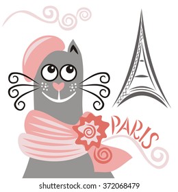 Paris and beautiful cat vector illustration