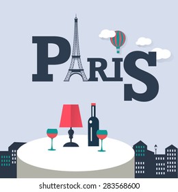 Paris bistro  image. Flat vector french icons