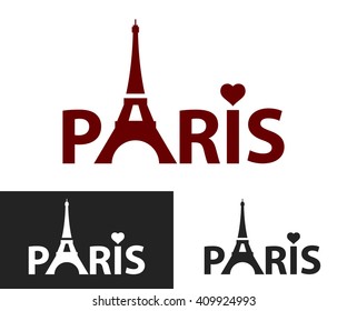 Paris. Black and white decorative lettering. Tower Eiffel with Paris lettering. Vector illustration. Eiffel Tower. 