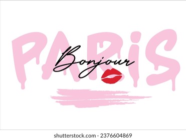 paris bonjour ( good morning) slogan with lip vector