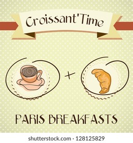 Paris Breakfast, croissant and coffee. Vector illustration