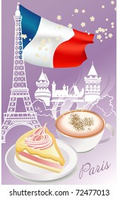 Paris breakfast pastry cafe illustration