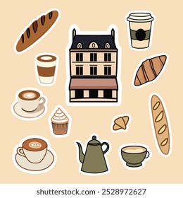 Paris Cafe Vector Sticker Set – Chic Coffee Shop Illustrations