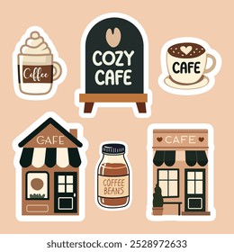 Paris Cafe Vector Sticker Set – Chic Coffee Shop Illustrations