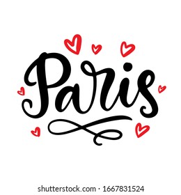 Paris calligraphy. Modern city hand written brush lettering, isolated on white background. Tee shirt print, typography card, poster design. Vector illustration. Vintage retro style