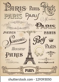Paris calligraphy - set of hand-lettered design elements