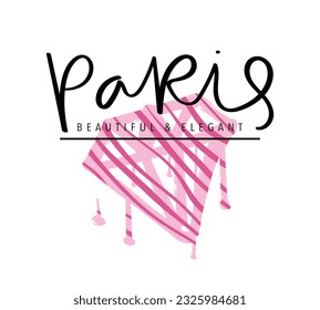 Paris calligraphy typography. Pink diamond. Vector illustration design for fashion graphics, t shirts, prints, posters, gifts, stickers.