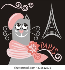 Paris and cat vector illustration