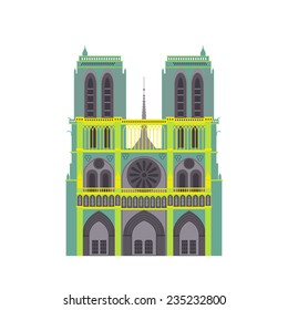  Paris cathedral icon. Vector flat style pattern isolated on white. Flat and simple. 