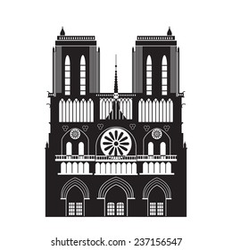 Paris cathedral silhouette icon. Vector flat style pattern isolated on white. Flat and simple.