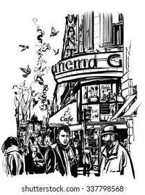 Paris - Cinema in Grands Boulevards - vector illustration