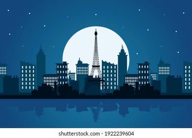 paris city architecture silhouette at night scene vector illustration design