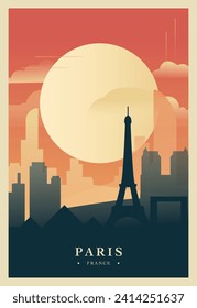 Paris city brutalism poster with abstract skyline, cityscape retro vector illustration. France capital travel front cover, brochure, flyer, leaflet, business presentation template image