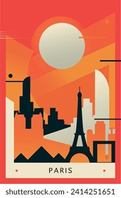 Afiche de brutalismo de la ciudad de París con perfil abstracto, cityscape retro ilustración vectorial. Portada de viajes de capital de Francia, folleto, folleto, folleto, imagen de la plantilla de presentación de negocios