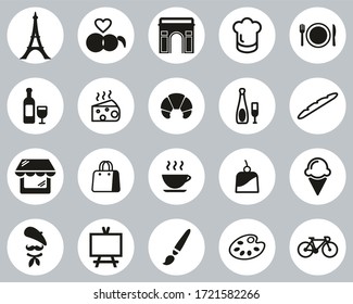 Paris City & Culture Icons Black & White Flat Design Circle Set Big