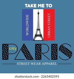 Paris city Eiffel tower tee graphic typography for print t shirt illustration vector art vintage