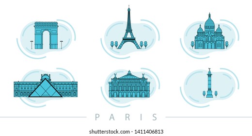 paris city flat vector icon set
