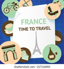 Paris city france landmarks time to travel background template vector illustration