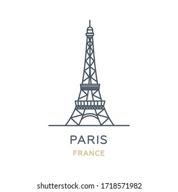 Paris city, France. Line icon of the famous and largest city in Europe. Outline icon for web, mobile, and infographics. Landmark and famous building. Vector illustration, white isolated. 