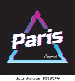 Paris city glitch effect retro illustration, France city. Vector design for t shirt printing and embroidery.