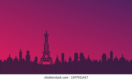 Paris city grid style illustration. Famous Eiffel tower in Paris, France. Architecture city symbol of France. Grid building vector illustration.