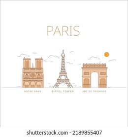 Paris City Illustration Set, Notre Dame, Eiffel Tower, Arc De Trompe