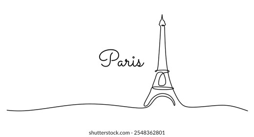 Paris city landmarks captured in a continuous one line drawing. Minimalist vector illustration highlighting the city’s beauty.