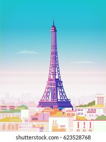 Paris. City landscape with Eiffel tower . Vector design illustration for web design development, natural landscape graphics.