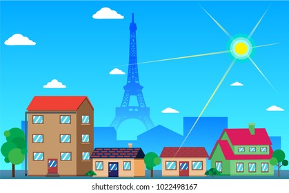 Paris City landscape. Flat design illustration