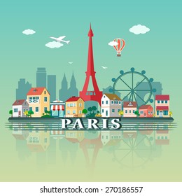 Paris City landscape. Flat design illustration 