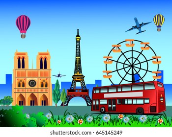 Paris City landscape. Flat design illustration