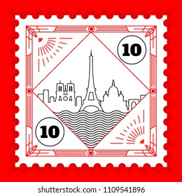 Paris City Line Style Postage Stamp Design