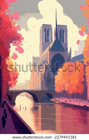 Paris city of love. Romantic poster of france capital. Vector art painting of landmark. Magical colorful artwork. Eiffel tower and architecture. Colorful  bohemian city. 