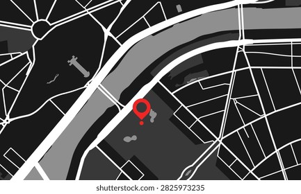 Paris city map with Eiffel Tower location pin, detailed street layout for travel guides, tourism, navigation, landmarks, and destination infographic design