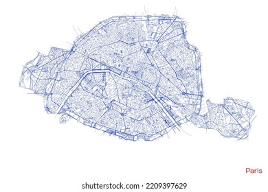 Paris city map with roads and streets, France. Vector outline illustration.