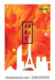 Paris city poster with skyline, cityscape, landmark, textured. France vector illustration template for vertical brochure, website, flyer, presentation