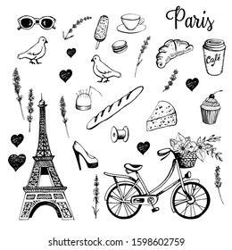 Paris city romance. Vector illustration. Manual graphics.  