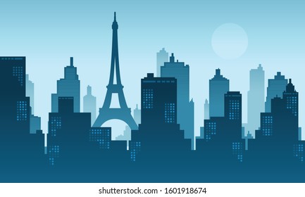 Paris City Silhouette in the morning with the colour of blue sky