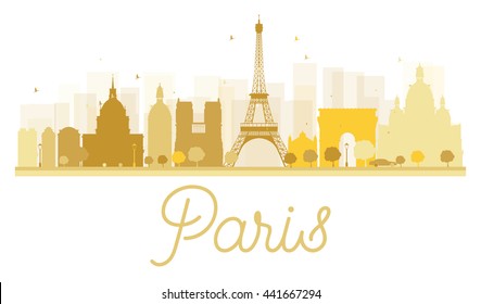 Paris City skyline golden silhouette. Vector illustration. Simple flat concept for tourism presentation, banner, placard or web site. Business travel concept. Paris isolated on white background