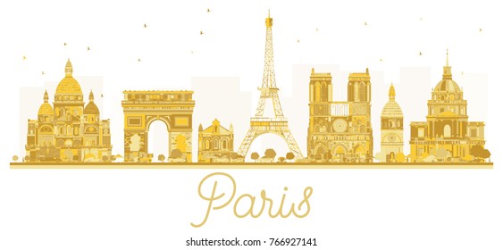 Paris City skyline golden silhouette. Vector illustration. Business travel concept. Paris isolated on white background.