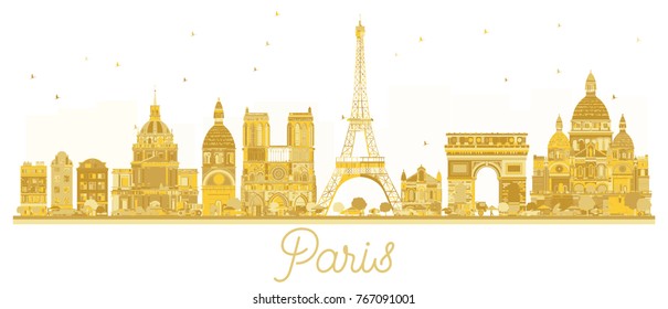 Paris City skyline golden silhouette. Vector illustration. Business travel concept. Paris isolated on white background.