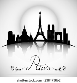 Paris City skyline with reflection. Typographic Design