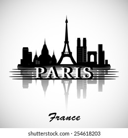 Paris City skyline with reflection. Typographic Design