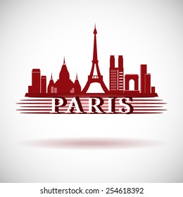 El horizonte de la ciudad de París con reflexión. Diseño tipográfico
